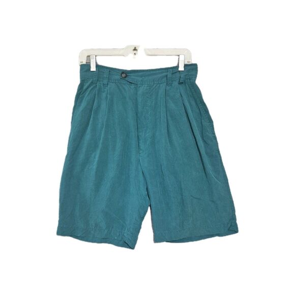 GO SILK Women's 100% Silk Green Pleated Shorts 40 Medium - Picture 1 of 9